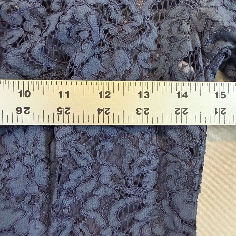 Navy Blue Lace Long Sleeve Ruffle Mini Dress Womens US‎ M Romantic Cocktail Date